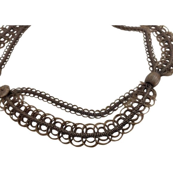 Antique 1800s Woven Human Hair Necklace 14" Long Ornate Dual Band Weave w/ Beads - Picture 5 of 6